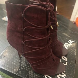 Sam Edelman Burgundy Lace-Up Heeled Boots with inside zipper